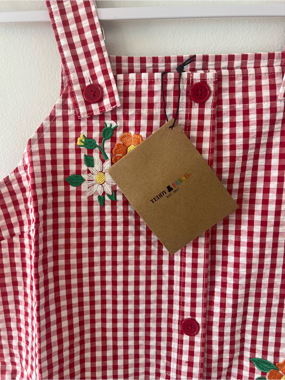 Teddy Fresh Red Little Miss Gingham Overalls Dress Plaid Women’s Small S - Picture 4 of 10